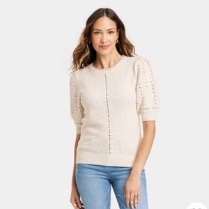 Women's Crewneck Pointelle Sweater - Knox Rose, Size M
